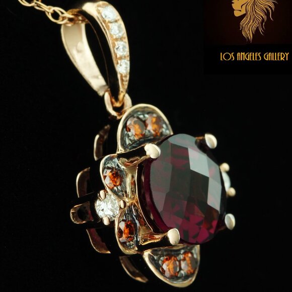 $4450 / Levian EXOTICS / NEW / Rhodolite &Fancy Orange Diamond Necklace / 14K - Picture 3 of 5